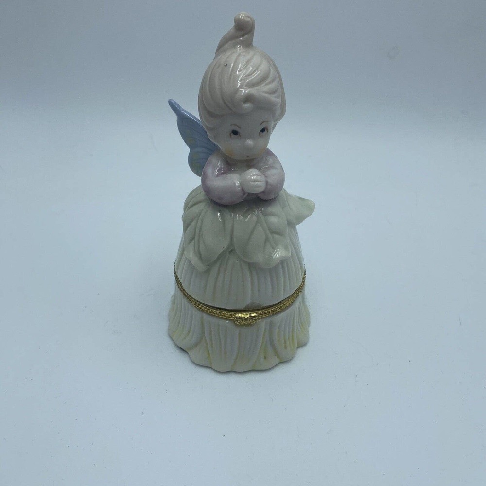 Pixie Trinket Box Pastel Co Praying w/ Wings Latched Jewelry Dish Gold Ton